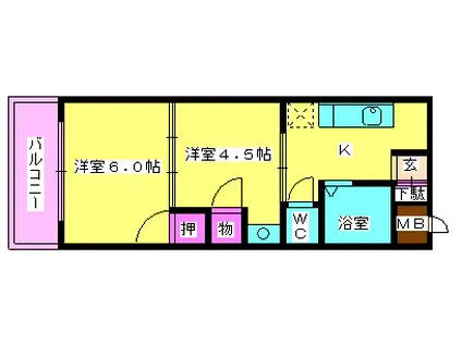秋吉第2ビル(2K/6階)の間取り写真