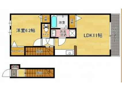 ウエストヴィレッジ下白水(1LDK/2階)の間取り写真