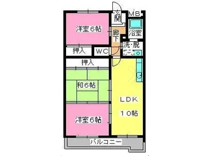 セントラルハイツ(3LDK/2階)の間取り写真