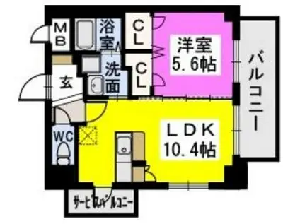 ラヴェリテ筑紫通(1LDK/2階)の間取り写真
