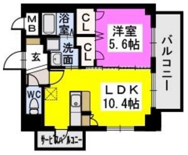 ラヴェリテ筑紫通(1LDK/5階)の間取り写真