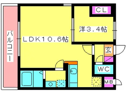 パレススィート2(1LDK/6階)の間取り写真
