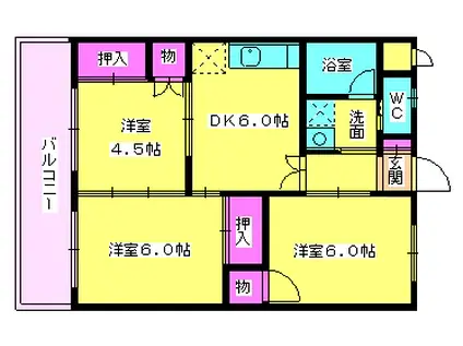 博多南線 博多南駅 徒歩8分 4階建 築43年(3DK/4階)の間取り写真
