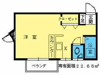 鹿児島本線 笹原駅 徒歩6分 2階建 築36年(ワンルーム/2階)の間取り写真