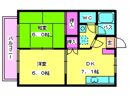 博多南線 博多南駅 徒歩6分 2階建 築35年(2DK/2階)の間取り写真