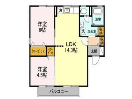 セジュールKAZU C(2LDK/2階)の間取り写真