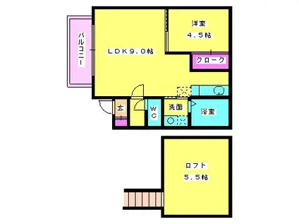 ヴェルネスM(1LDK/2階)の間取り写真