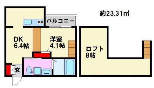 フルーネス井尻(1DK/2階)の間取り写真