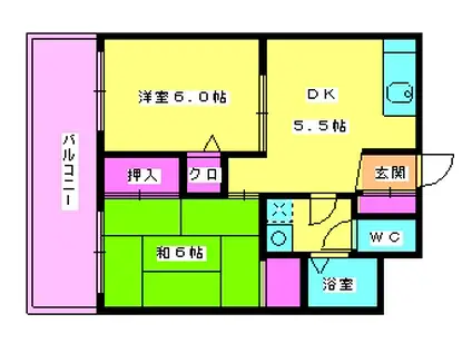 マリンクーペ井尻館(2DK/2階)の間取り写真