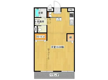 プレースコート(ワンルーム/2階)の間取り写真