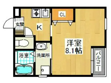 ライフモア春日(1K/2階)の間取り写真