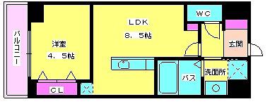 ムーンリバー大橋(1LDK/7階)の間取り写真