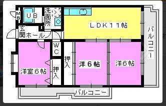 エントピア那珂川2(3LDK/4階)の間取り写真