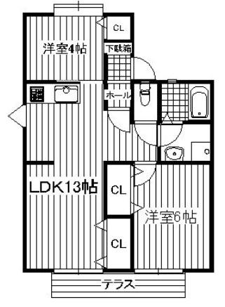 グランテージ那珂川(2LDK/2階)の間取り写真