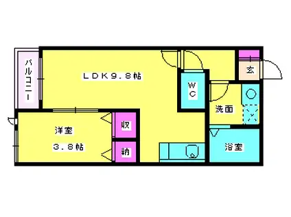 メゾンクレール博多南参番館(1LDK/1階)の間取り写真