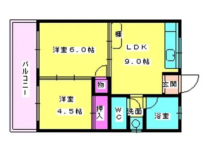 温泉コーポ(2LDK/1階)の間取り写真