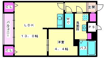蓮葉マンション(1LDK/3階)の間取り写真