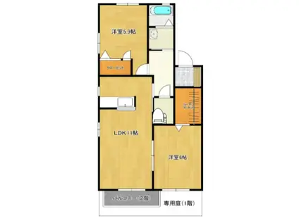 ヴィルヌーブⅠ(2LDK/2階)の間取り写真