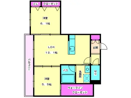 西鉄天神大牟田線 井尻駅 徒歩7分 3階建 築3年(2LDK/2階)の間取り写真