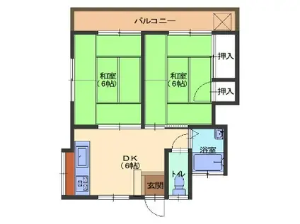 第2天神山荘(2DK/2階)の間取り写真