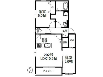 フルール花畑(2LDK/2階)の間取り写真