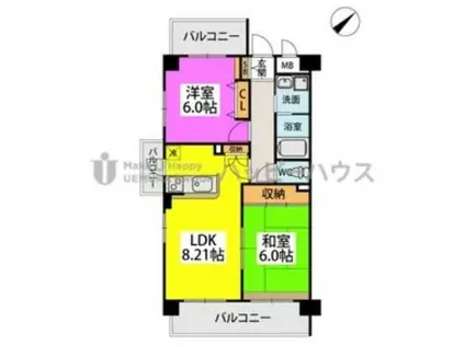 アプリコート春日(2LDK/3階)の間取り写真