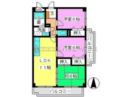 サンシャトーレFUJI(3LDK/6階)の間取り写真