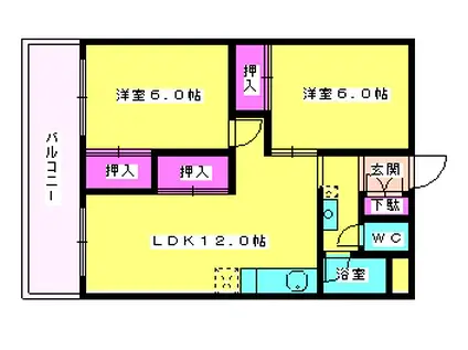 博多南線 博多南駅 徒歩12分 5階建 築48年(2LDK/4階)の間取り写真