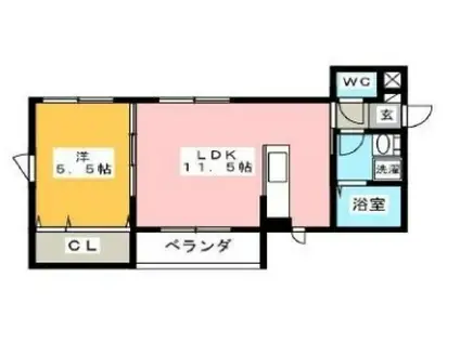 サニーガーデン須玖(1LDK/2階)の間取り写真