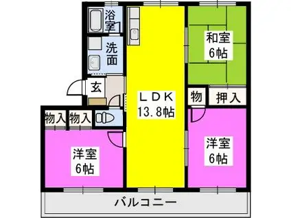鹿児島本線 笹原駅 徒歩19分 4階建 築35年(3LDK/3階)の間取り写真