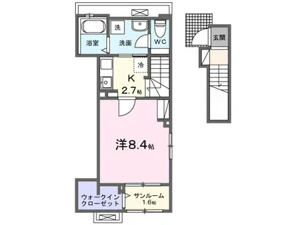 ソレアード ヴィラ(1K/2階)の間取り写真