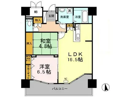 アムシュトラーセ(2LDK/1階)の間取り写真