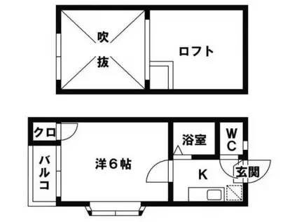 西鉄天神大牟田線 大橋駅(福岡) 徒歩16分 2階建 築21年(1K/2階)の間取り写真