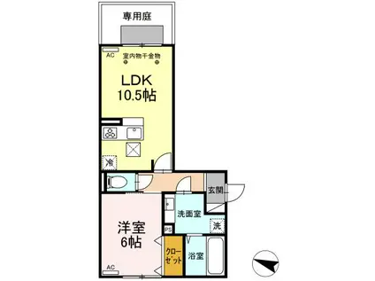 D-ROOM野間大池(1LDK/1階)の間取り写真