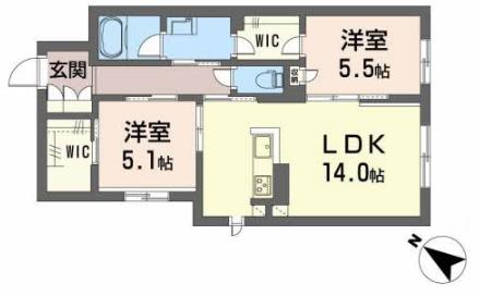S-ROOM曰佐 西館(2LDK/3階)の間取り写真