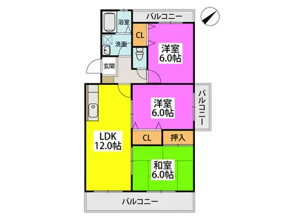 ローヤル南福岡(3LDK/4階)の間取り写真