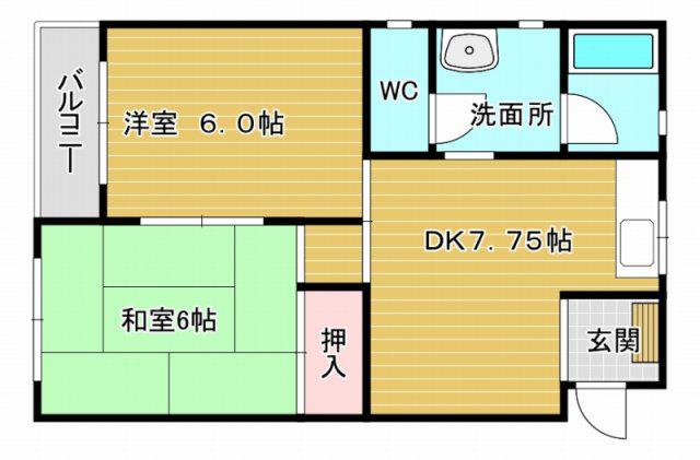 大賀ビル(2DK/2階)の間取り写真