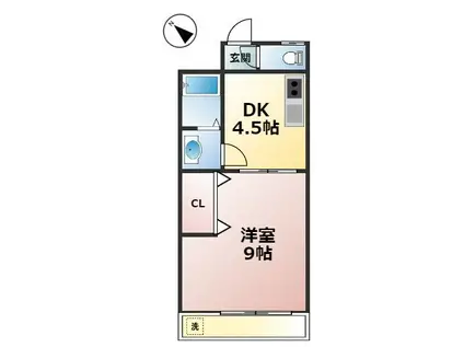 ドルフィン那珂川(1DK/2階)の間取り写真