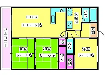 ビジネス・ワン板付(3LDK/4階)の間取り写真