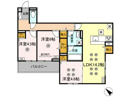 トリシア 東大利(3LDK/1階)の間取り写真