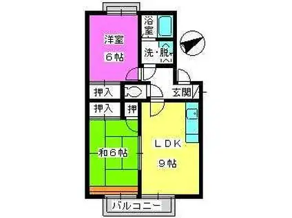 メロディハイツ乙金(2LDK/2階)の間取り写真