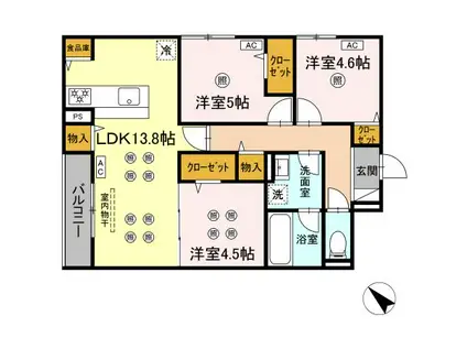 トリシア 東大利(3LDK/2階)の間取り写真