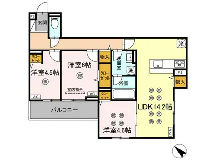 トリシア 東大利(3LDK/3階)の間取り写真