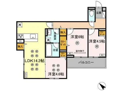 トリシア 東大利(3LDK/3階)の間取り写真
