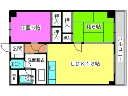 サンコーポ三筑(2LDK/5階)の間取り写真