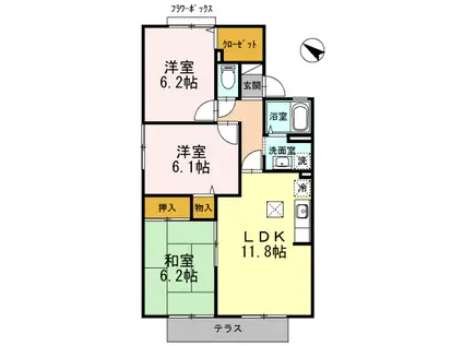 セジュール・パルクB棟(3LDK/1階)の間取り写真