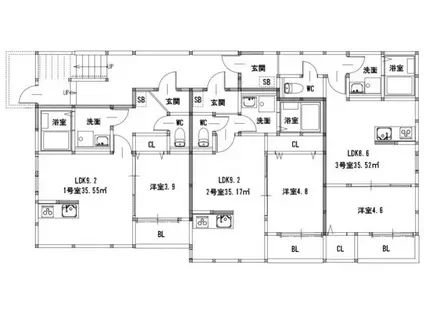 グランレーヴ井尻A(1LDK/2階)の間取り写真