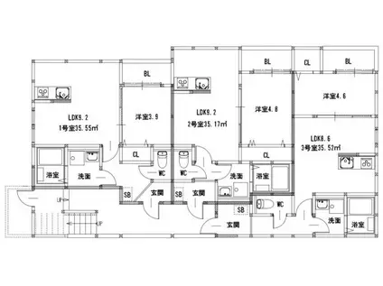 グランレーヴ井尻B棟(1LDK/3階)の間取り写真