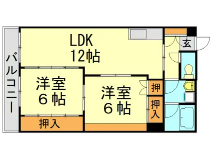 日宝サンセーヌ大橋南(2LDK/2階)の間取り写真