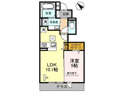 プレジール下大利 弐番館(1LDK/1階)の間取り写真